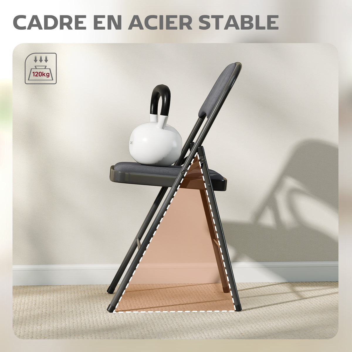 Lot de 4 chaises pliantes et portables intérieur avec assises et dossiers rembourrés en velours, cadre en acier, gris foncé