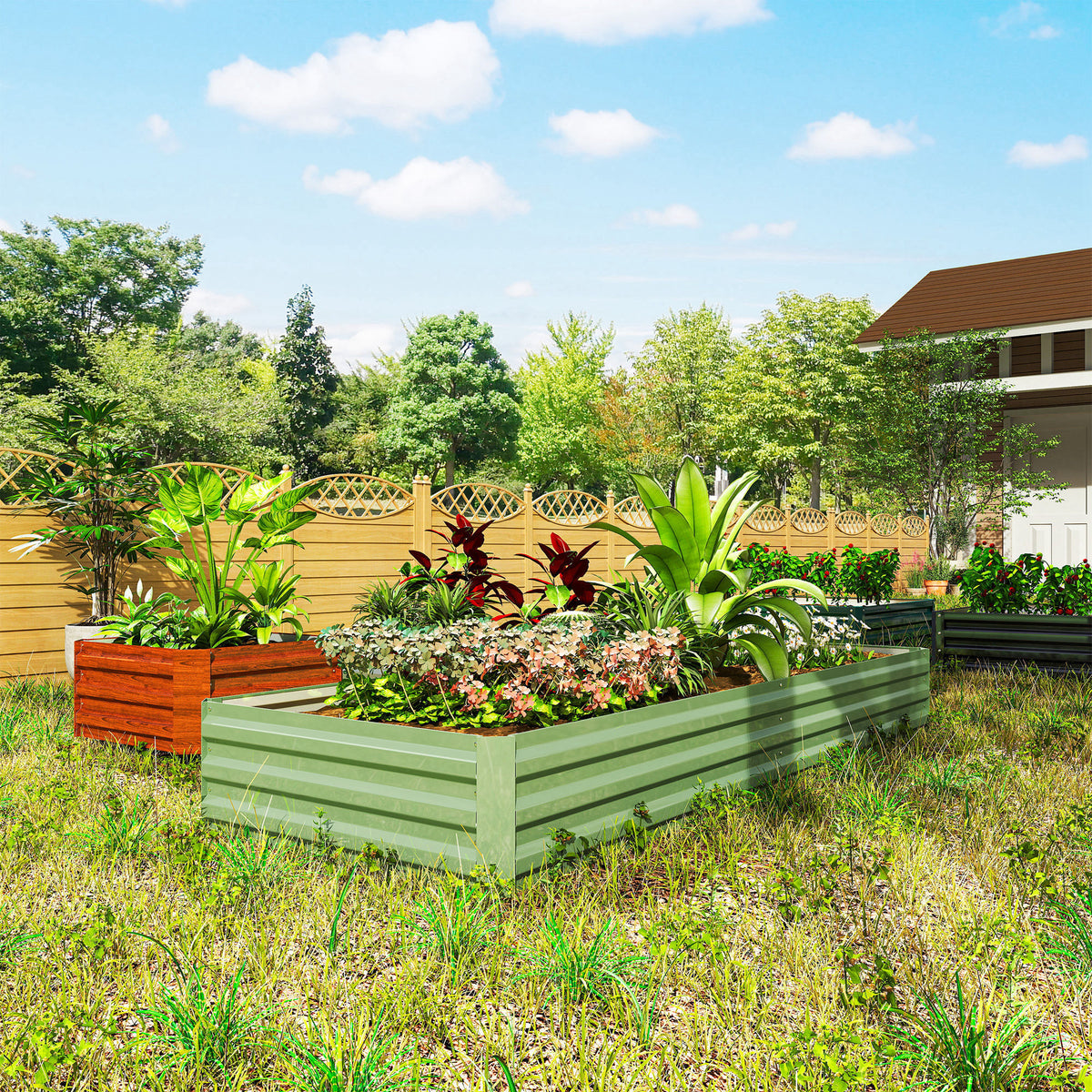 Carré Potager de Jardin Rectangulaire Jardinière Extérieure 241 x 90,5 x 30 cm Tôle d'Acier Ondulée Vert Clair