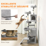 Arbre à chat tour de jeux pour chat 8 poteaux à griffer 4 plateformes 2 niches  échelle et 3 boules hauteur 192 cm gris