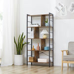 Bibliothèque étagère de rangement à 5 niveaux avec compartiments ouverts 74 x 30 x 157,5 cm brun rustique et noir
