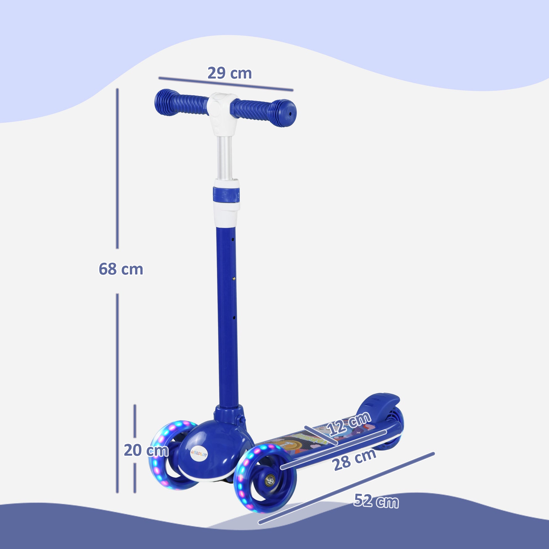Trottinette enfant 3 Roues Lumineuses LED Hauteur Guidon réglable frein à Friction arrière de 2 à 6 ans Bleu