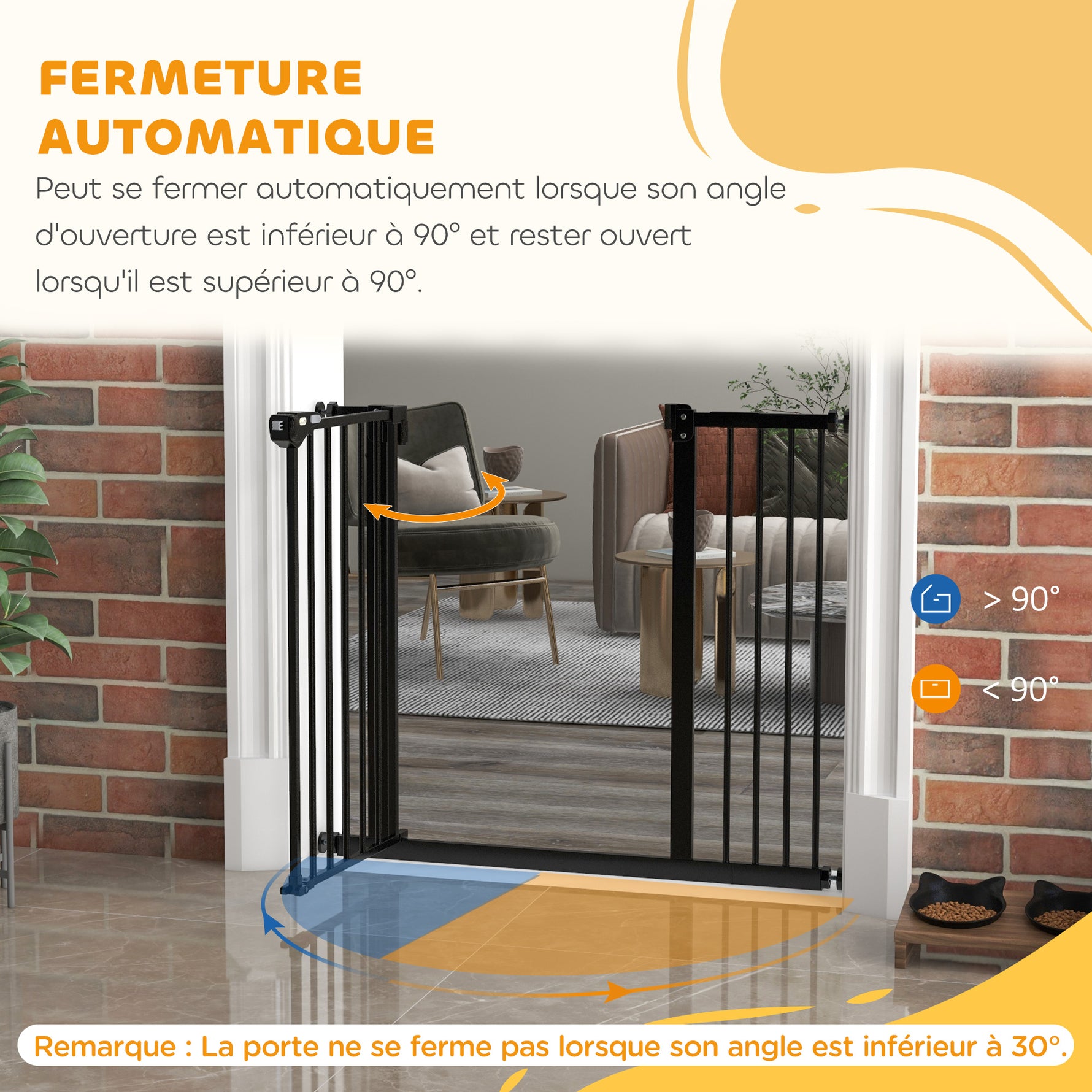 Barrière de sécurité animaux porte fermeture automatique système de double verrouillage sans perçage 1 extension noir