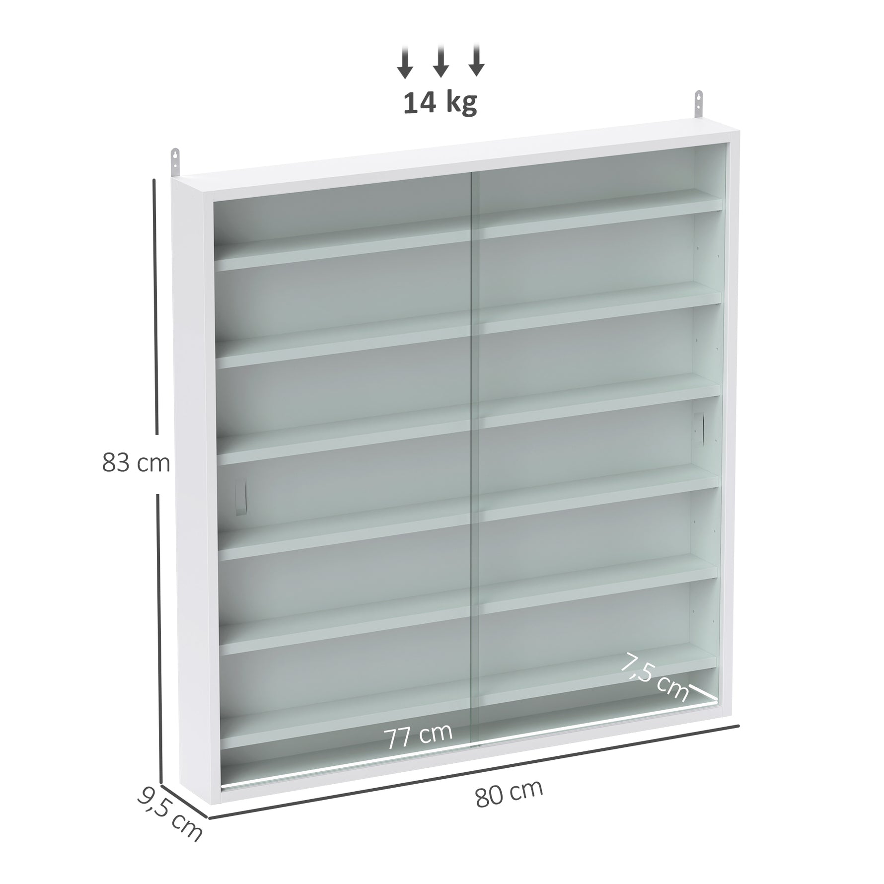 Vitrine pour collection vitrine murale 80 x 9,5 x 83 cm 6 étagères réglables en hauteur 2 portes coulissantes en verre