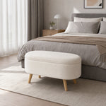 Banc de Rangement, Bout de Lit Rembourré en Peluche Teddy avec Couvercle et Pieds en Bois, 82 x 41 x 45 cm, Blanc