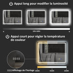 Miroir salle de bain LED bluetooth 60 x 80 cm interrupteur tactile lumière réglable 3 couleurs anti-buée mémoire argent