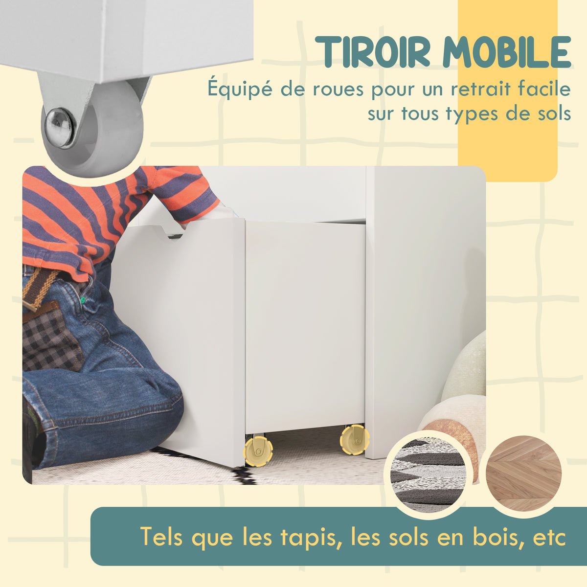 Bibliothèque pour enfants Multi-Rangement avec 3 niveaux d'étagères et un tiroir, 62,5L x 30l x 70H cm, blanc