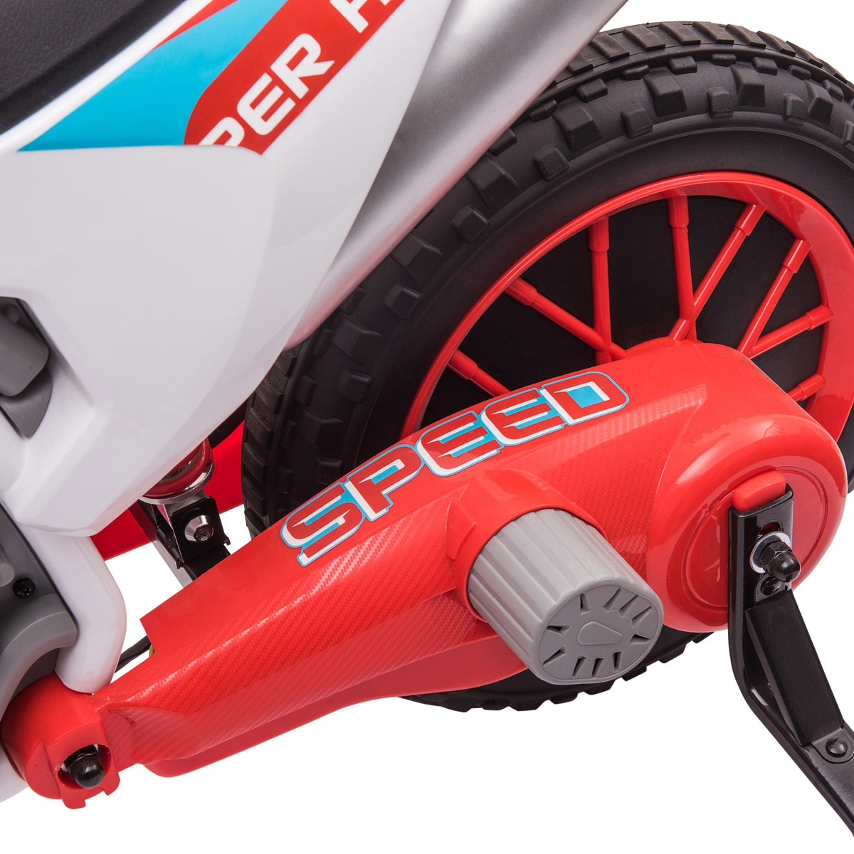 Moto Cross électrique Enfant 3 à 5 Ans 12 V 3-8 Km/h avec roulettes latérales Amovibles dim. 106,5L x 51,5l x 68H cm Rouge