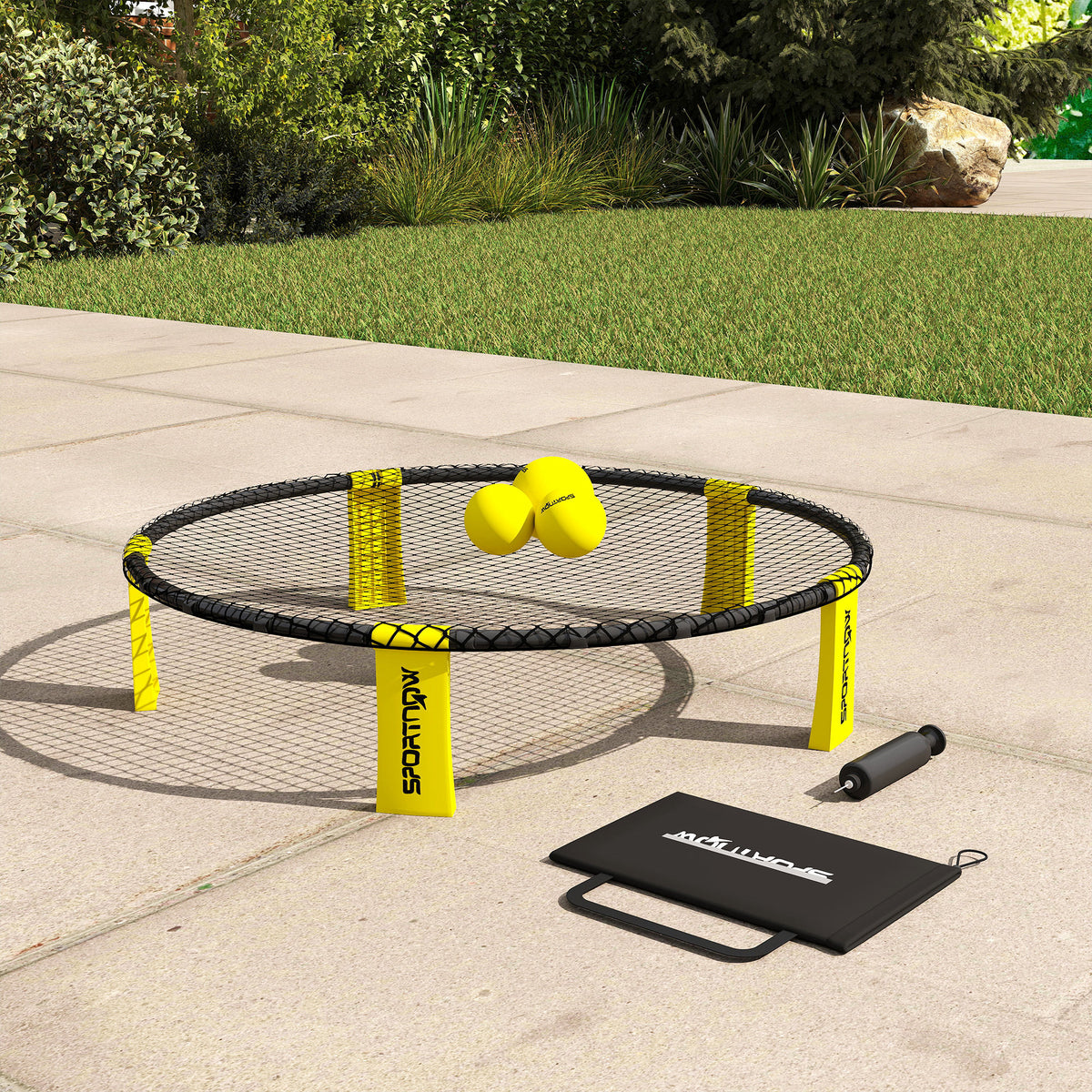 Set gioco di mini-pallavolo all'aperto con rete, 3 palloni e pompa, portatile con borsa per il trasporto gialla