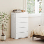 Commode 5 tiroirs meuble de rangement sans poignées design minimaliste 60 x 39 x 100 cm blanc