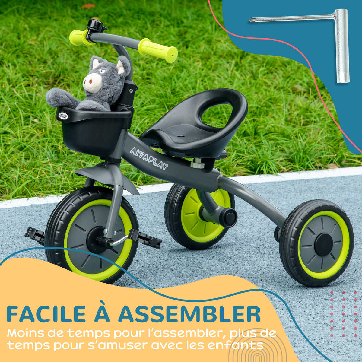 Tricycle enfants avec sonnette et panier selle réglable avec dossier - pour enfant de 2 à 5 ans noir