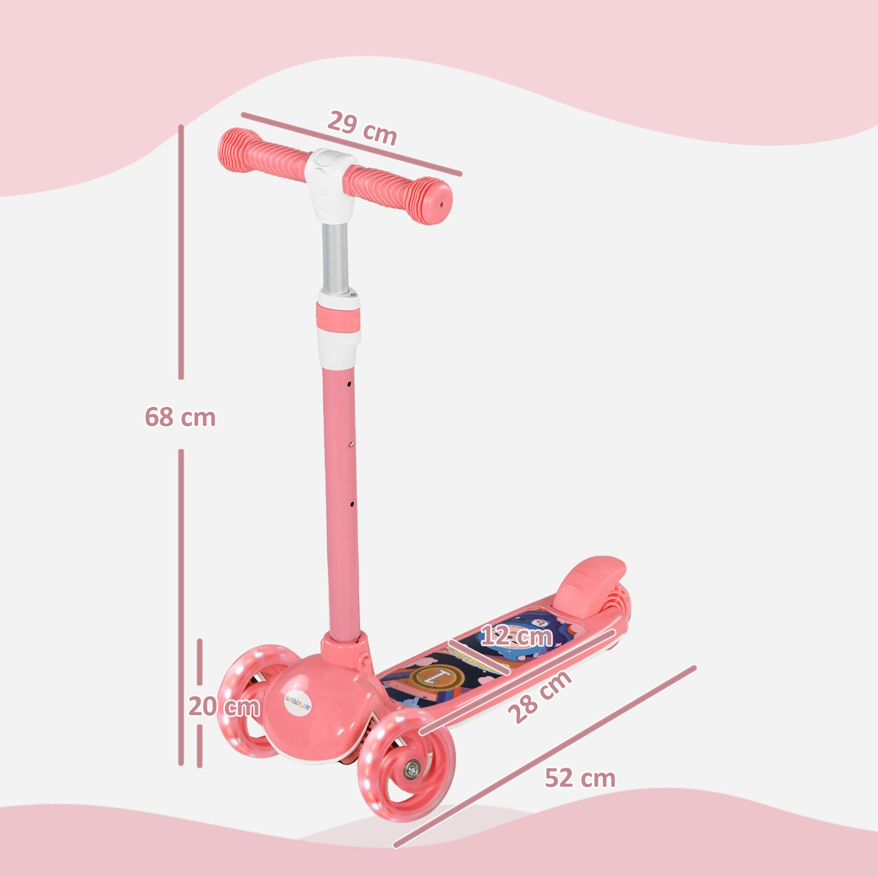 Trottinette enfant 3 Roues Lumineuses LED Hauteur Guidon réglable frein à Friction arrière de 2 à 6 ans Rose