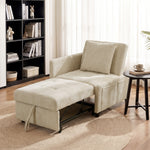 Poltrona Convertibile 1 Posto, Poltrona Letto Clic-Clac 4 in 1 Imbottita in Ciniglia, Schienale Regolabile, Seduta Ampia, Beige