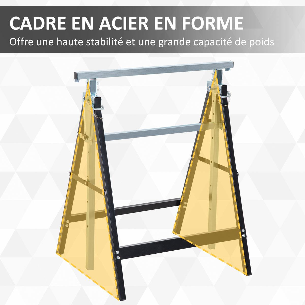 Lot de 2 tréteaux pliables télescopiques hauteur réglable 80-130 cm noir