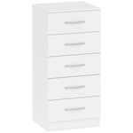 Commode 5 tiroirs, meuble de rangement étroit, style moderne, pour chambre à coucher, salon, couloir, 40x35x85cm, blanc
