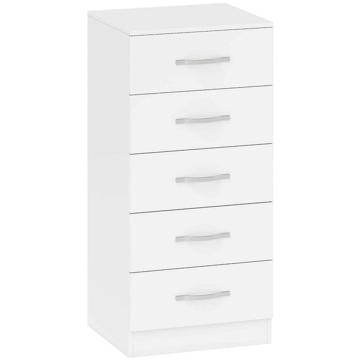 Commode 5 tiroirs, meuble de rangement étroit, style moderne, pour chambre à coucher, salon, couloir, 40x35x85cm, blanc