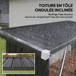 Abri-bûches couvert support pour bois de chauffage plancher surélevé toit incliné, acier galvanisé 213x66,5x150cm gris