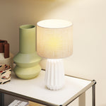 Lampe de Table avec Base en Céramique et Abat-Jour en Lin, Lampe de Chevet avec Interrupteur, Culot E27, Blanc et Beige