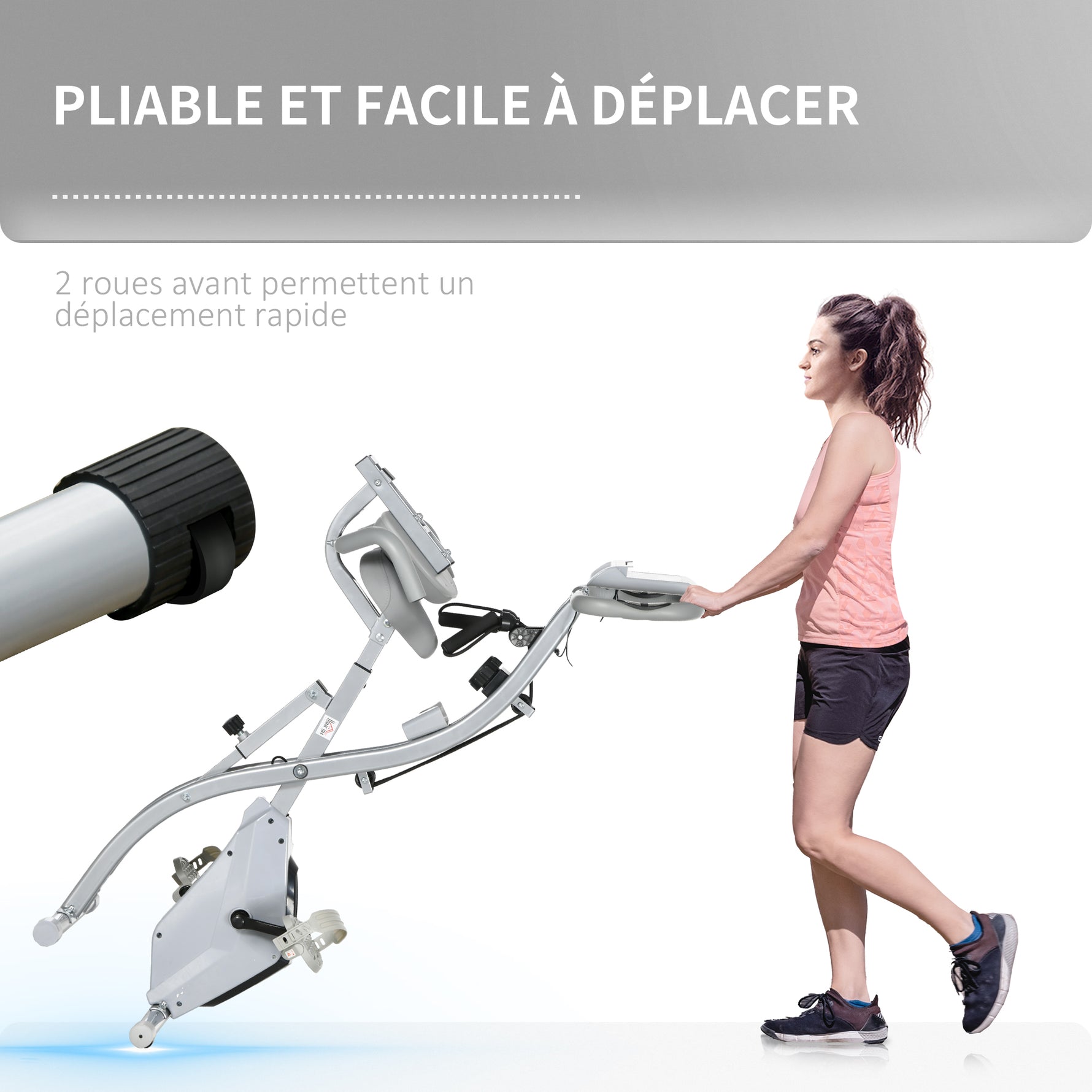 Vélo d'appartement pliant 8 niveaux de résistance magnétique dossier selle réglable poignées ergonomiques noir gris