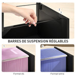 Caisson bureau, meuble rangement bois 4 tiroirs et serrure, barres de suspension réglables, 40 x 40 x 131 cm, noir