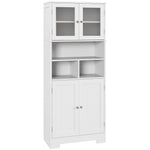 Buffet haut cuisine, armoire de cuisine, 4 portes, niches, étagères réglables, portes en verre, 60 x 30 x 145,5 cm blanc