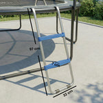 Échelle de Trampoline 2 Marches Larges avec Crochet Universel, Cadre en Acier Galvanisé, Charge 150 kg, 97x32x7 cm, Bleu