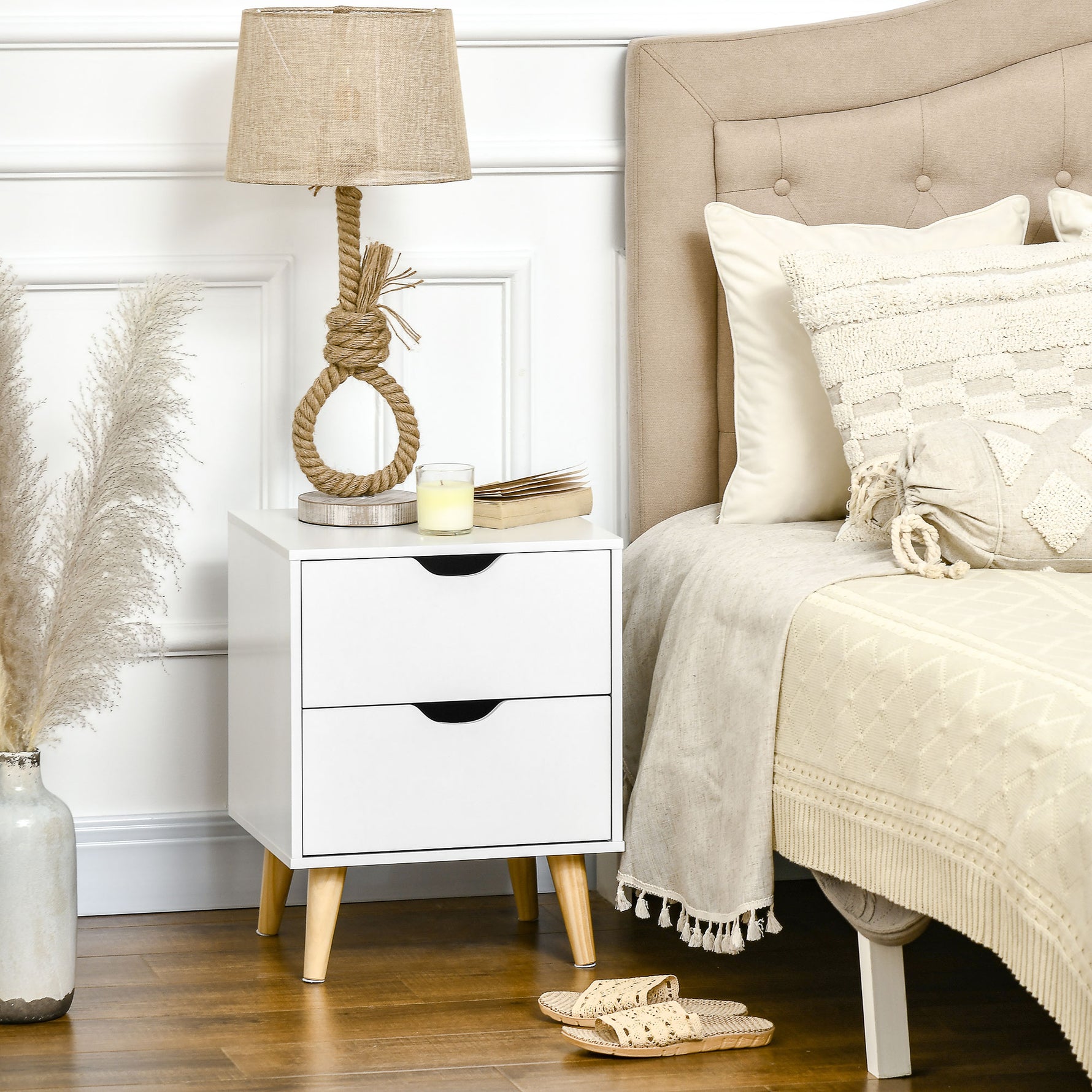 Table de chevet table de nuit avec 2 tiroirs, style scandinave pour chambre à coucher, salon, 40 x 35 x 50,5 cm, blanc