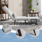 Fauteuil convertible 3 en 1 lit 1 place dossier inclinable 5 positions, accoudoirs et coussin, tissu effet velours, gris
