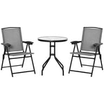 Ensemble de jardin 3 pièces 2 chaises inclinables multi-positions pliables table ronde verre trempé métal textilène gris