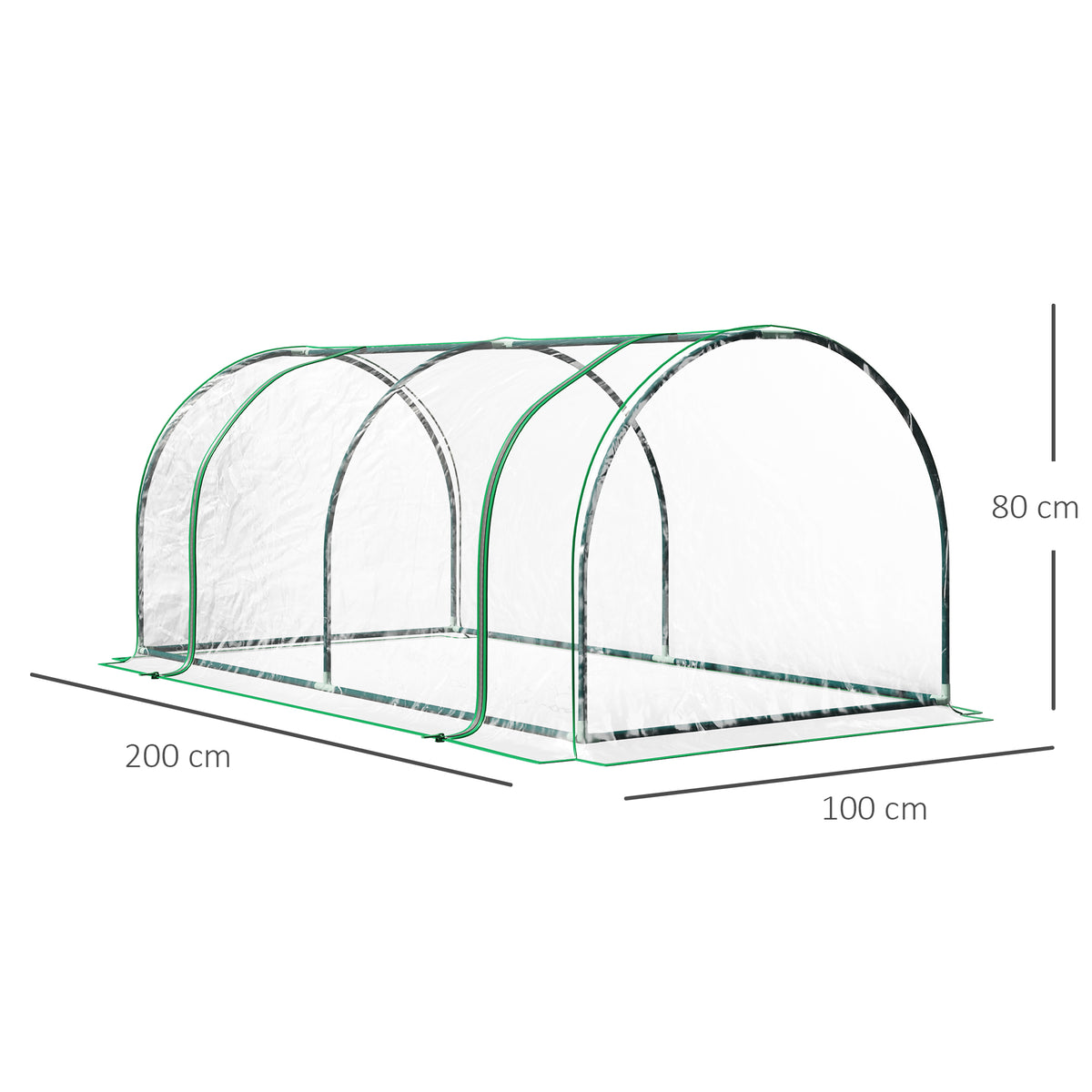 Serre de Jardin Tunnel mini serre tunnel serre à tomates 2L x 1l x 0,8H m Grande Porte zippée bâche Plastique Transparent métal époxy Vert