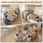 Table pliante de cuisine salle à manger amovible sur roulettes 75L x 140l x 74H cm 2 étagères intégrées en bois
