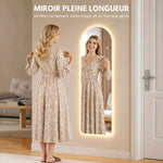 Grand miroir mural 120 x 40 cm avec éclairage LED miroir arqué, intensité variable et 3 couleurs d'éclairage transparent