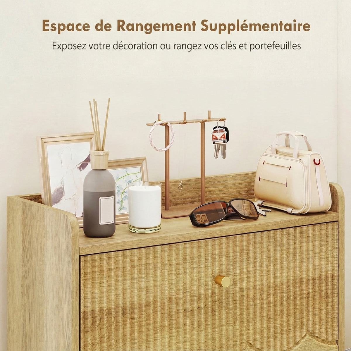 Meuble à chaussures 18 paires, armoire à chaussures étroite, 3 tiroirs rabattables étagères réglables, 60x24x128cm, chêne