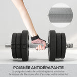 Ensemble d'haltères courtes total 25 kg dumbbell paires poids réglable - barres incluses acier polyuréthane noir
