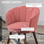Fauteuil Coquillage Fauteuil de Salon Chambre avec Dossier et Coussin Aspect Velours Pieds en Bois hévéa 66L x