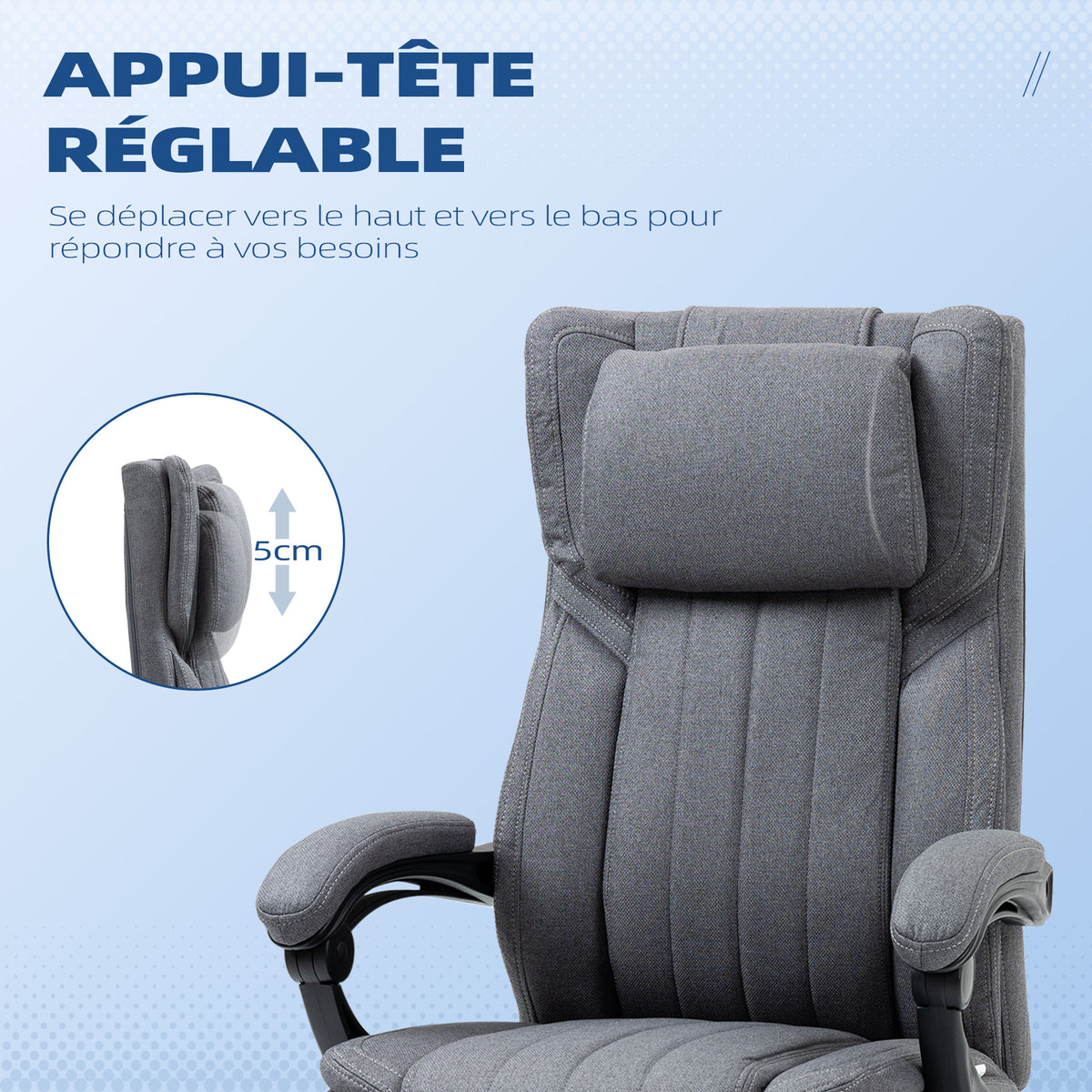 Chaise de bureau siège pivotant dossier inclinable hauteur réglable 65 x 61 x 105-113 cm gris