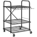 Organisateur d'outils de jardin, support à outils de jardin 40 compartiments à 2 niveaux avec roues 57 x 48 x 70 cm noir