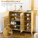 Meuble à chaussures armoire à chaussures style naturel - 2 placards avec 8 étagères - en bambou bois naturel