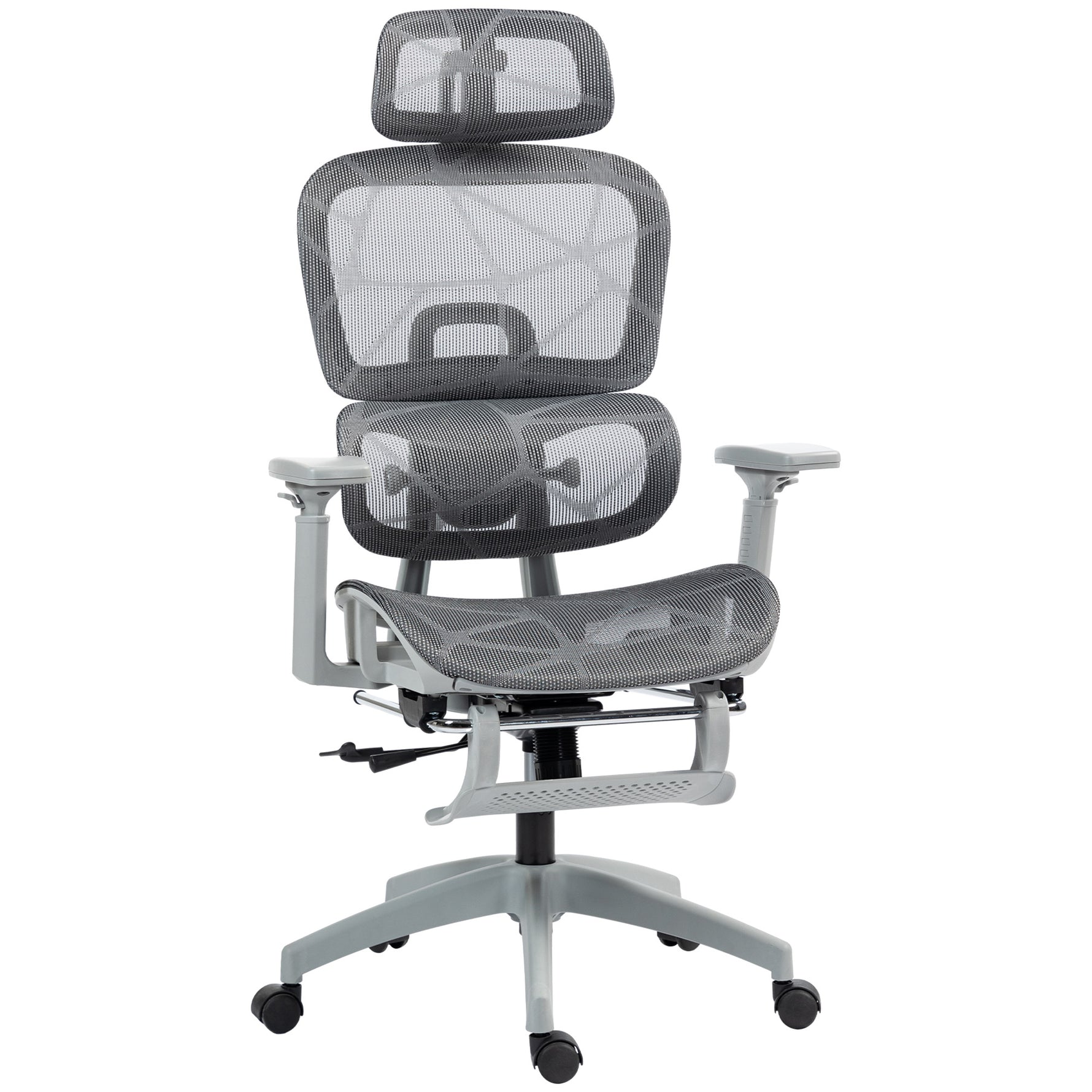 Fauteuil de bureau, chaise de bureau ergonomique en maille avec accoudoirs 3D, dossier inclinable, 66x64x122 cm, gris