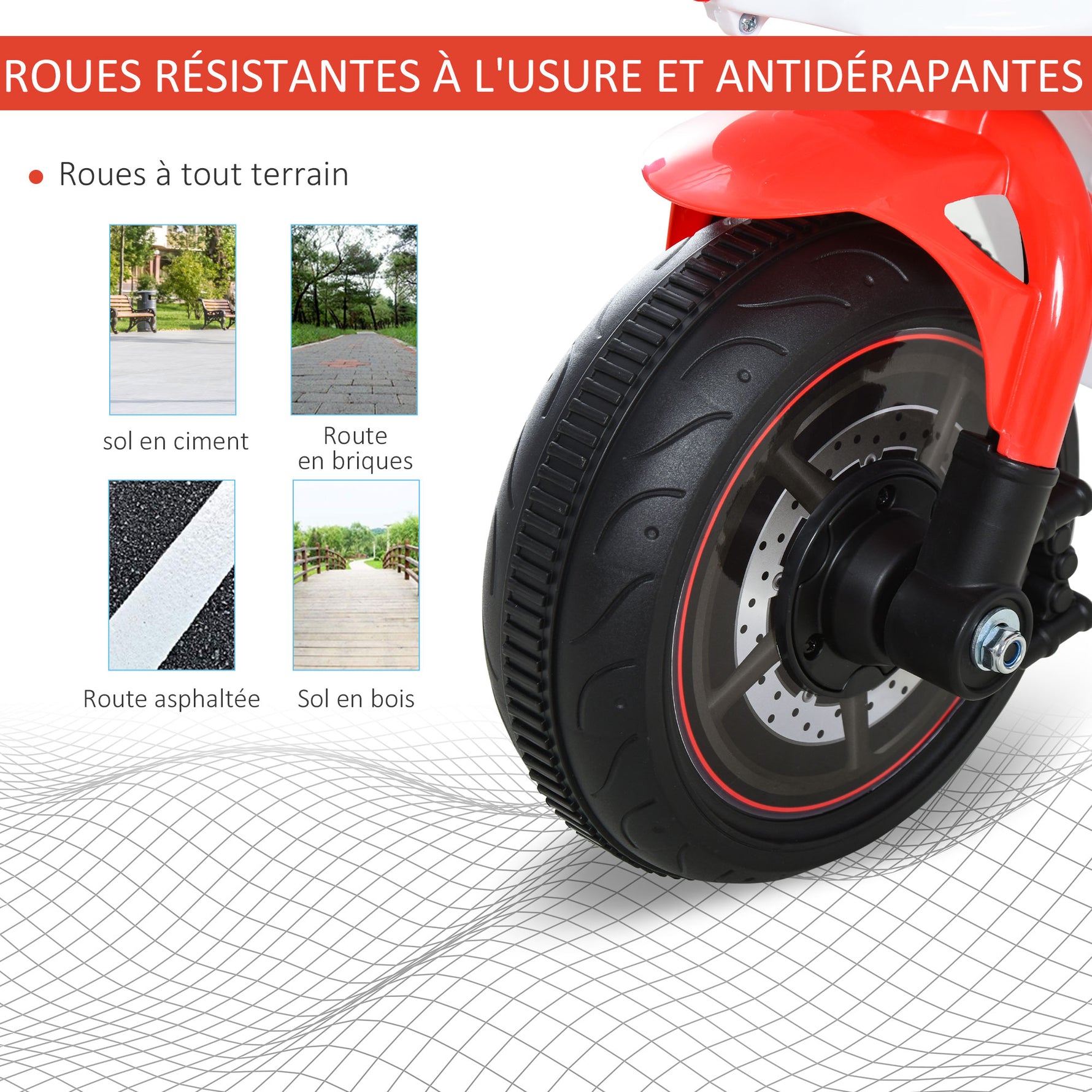 Porteur Enfants Moto de Course Effets musicaux et Lumineux Coffre Rangement Rouge Blanc