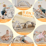Triangolo da arrampicata 8 in 1 per bambini, arco da arrampicata, rampa bifacciale per arrampicarsi e scivolare, 279 x 80 x 69 cm, grigio