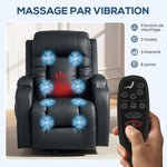 Fauteuil inclinable de massage et chauffage, fauteuil de relaxation, dossier réglable, pivotant 360°, 82x99x103cm, noir