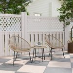 Set de jardín exterior de ratán sintético para 2 personas, tablero de vidrio templado, para balcón, terraza o patio, natural