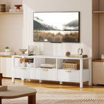 Meuble TV 152 cm, meuble télé pour téléviseur 65 pouces avec 3 tiroirs et 3 étagères ouvertes, 152x39,5x50cm, blanc