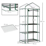 Serre de Jardin PVC avec Étagères 4 Niveaux, Serre de Balcon, Bâche Renforcée 140g/m², Châssis en Acier, Porte Zippée Enroulable, pour Légumes et Plantes, Extérieur, 70x50x160cm, Transparente