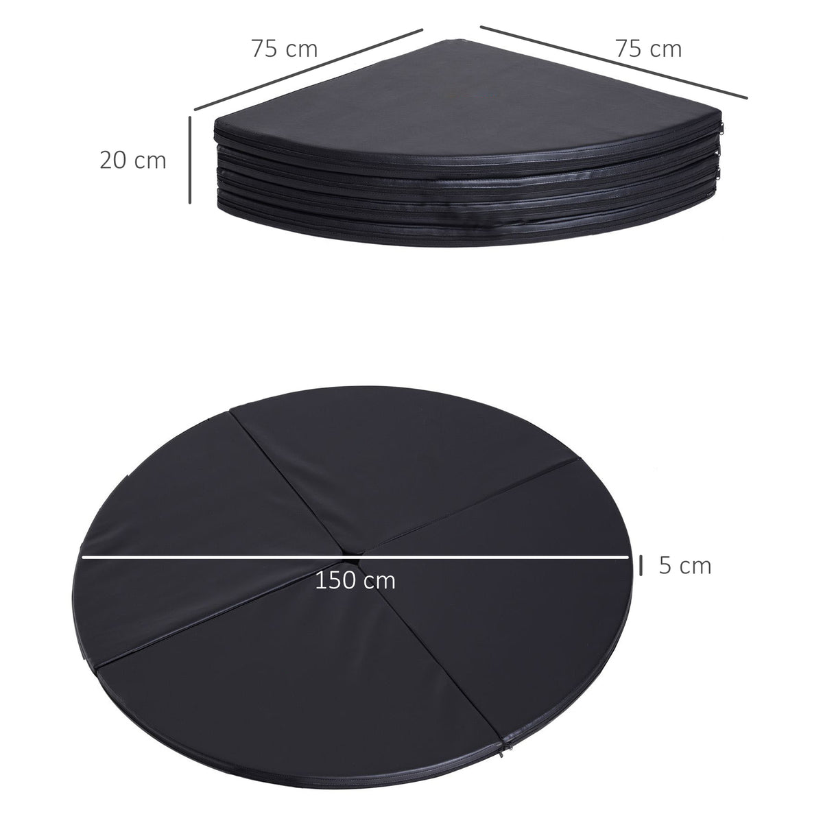 Tapis de pole dance pliable pole dance mat  Ø 150 cm épaisseur 5 cm revêtement plastique noir