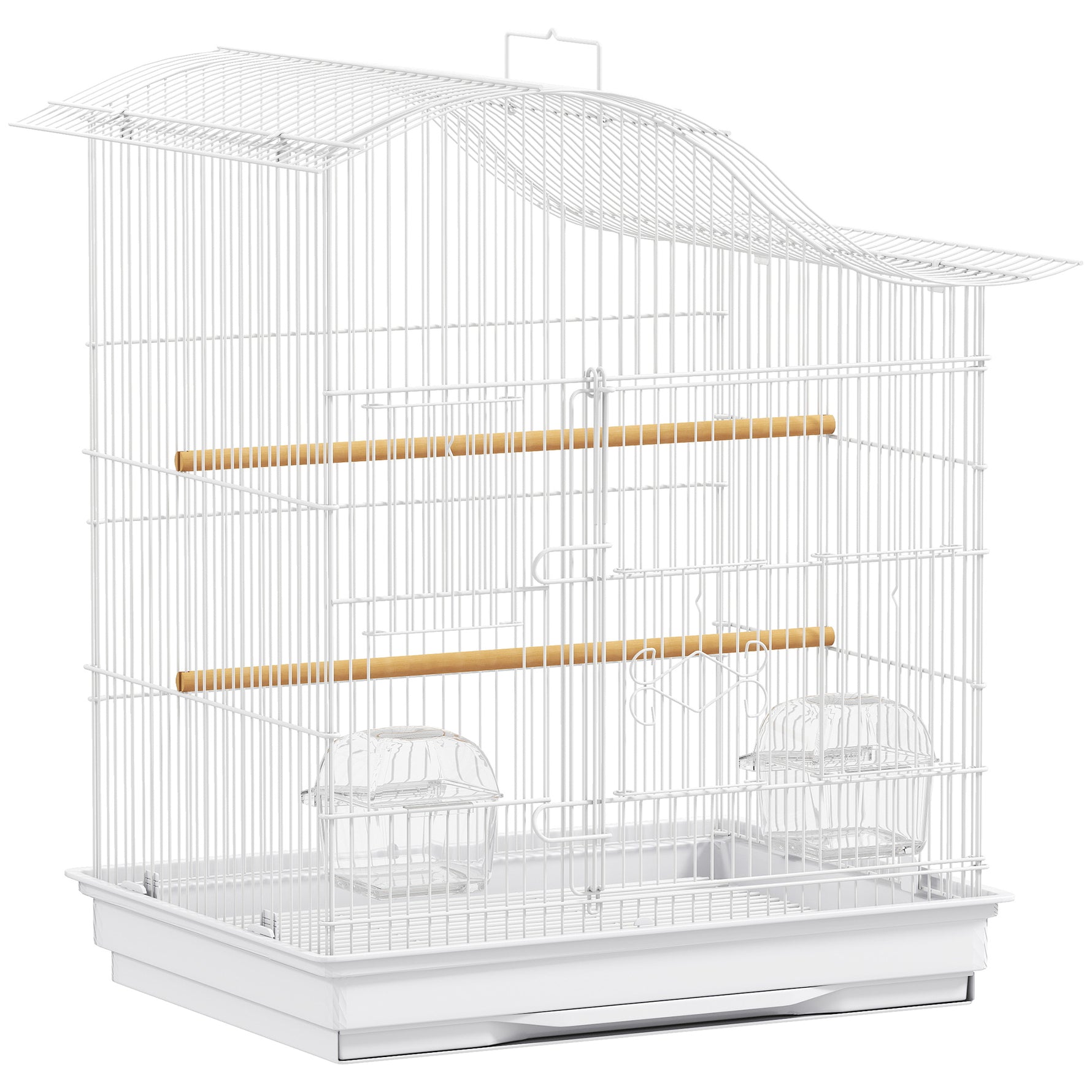 Cage à oiseau volière avec 4 portes, 2 perchoirs, plateau coulissant, pour inséparables perruches 4,7,5x36x54,5cm, blanc