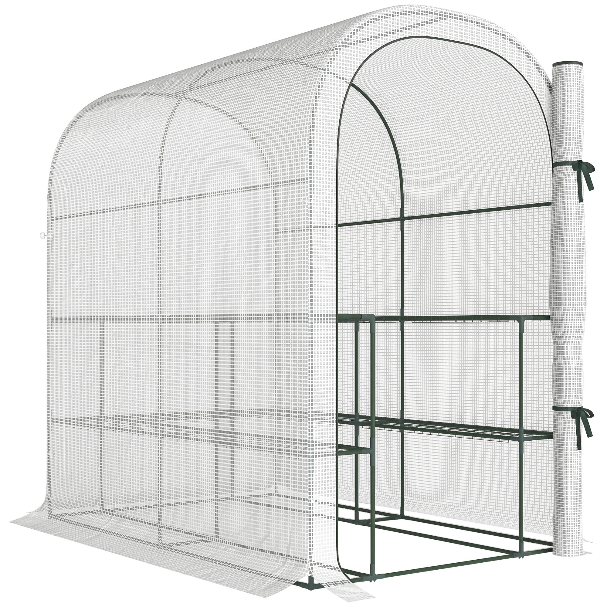 Serra da giardino con scaffali, 123x187x189 cm, piccola serra con porta avvolgibile, telo in PE ad alta densità 140 g/m², bianco
