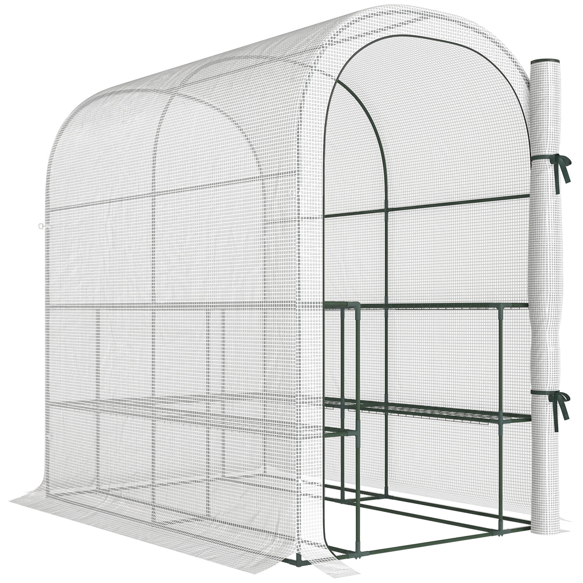 Serre de jardin avec étagères, 123x187x189cm, petite serre avec porte enroulable, bâche PE haute densité 140 g/m², blanc