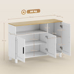 Buffet, meuble de rangement avec 3 portes, compartiment ouvert et étagères réglables, 110 x 33 x 75 cm, blanc