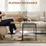 Table basse avec plateau relevable, table de salon avec compartiment caché et étagère ouverte, 95x40x59cm, gris